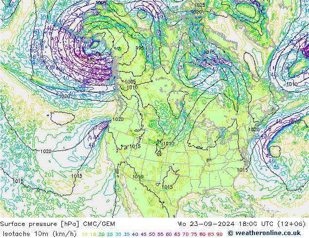 Isotaca (kph) CMC/GEM lun 23.09.2024 18 UTC