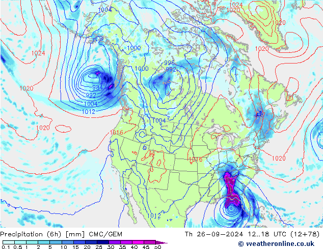 Precipitation (6h) CMC/GEM Th 26.09.2024 18 UTC