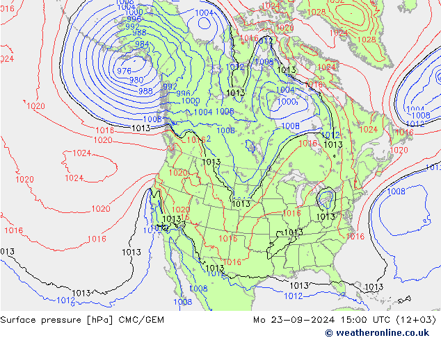 Atmosférický tlak CMC/GEM Po 23.09.2024 15 UTC