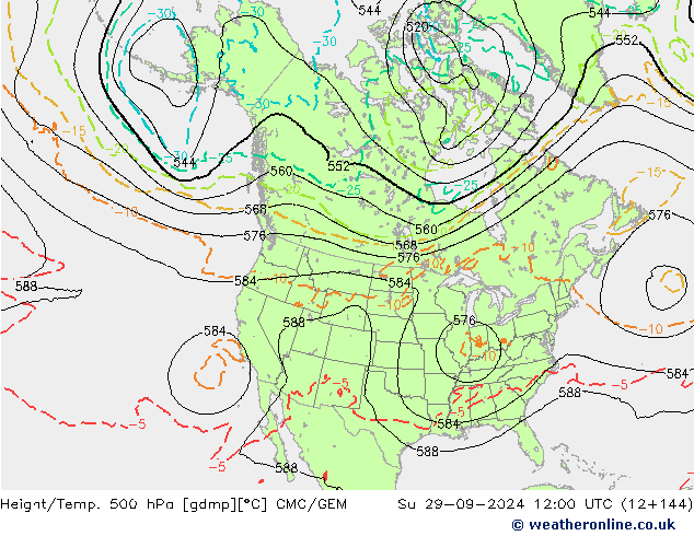 Geop./Temp. 500 hPa CMC/GEM dom 29.09.2024 12 UTC