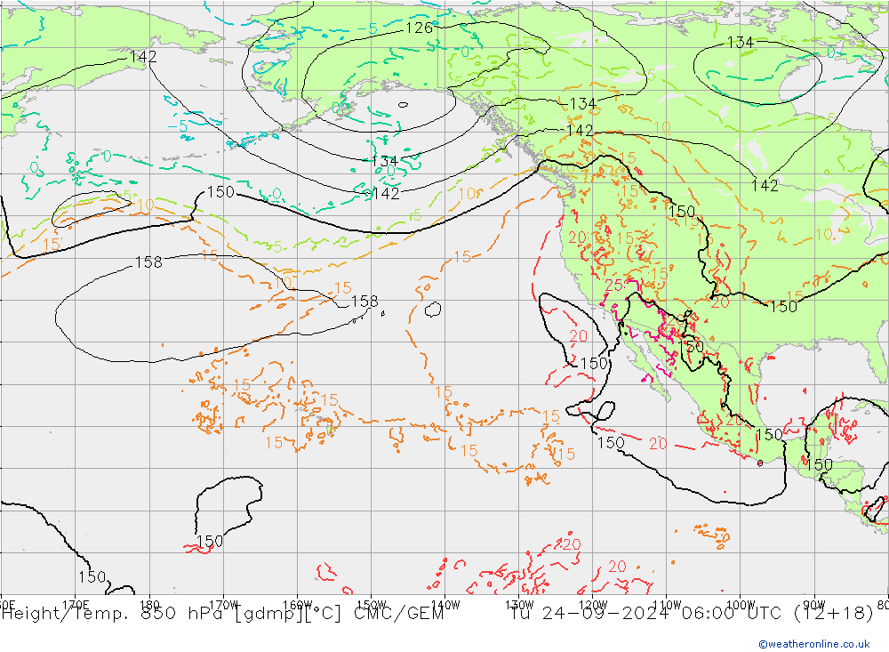 Height/Temp. 850 гПа CMC/GEM вт 24.09.2024 06 UTC