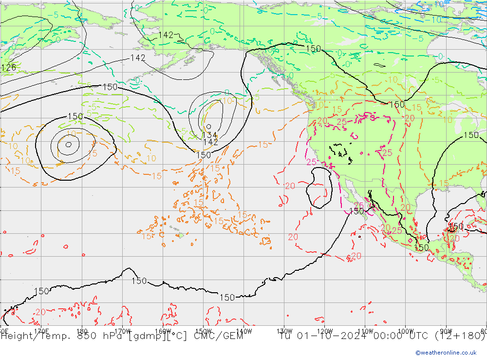 Geop./Temp. 850 hPa CMC/GEM mar 01.10.2024 00 UTC