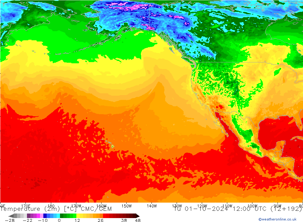 Temperatura (2m) CMC/GEM Ter 01.10.2024 12 UTC