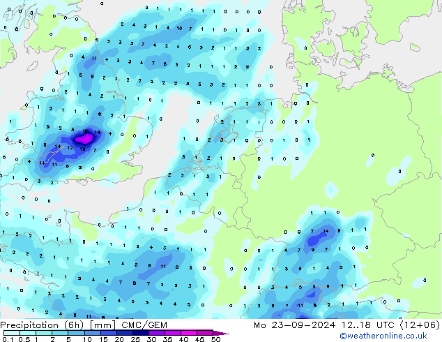 Precipitación (6h) CMC/GEM lun 23.09.2024 18 UTC