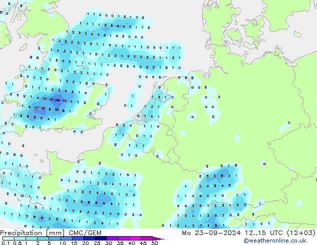 Precipitation CMC/GEM Mo 23.09.2024 15 UTC