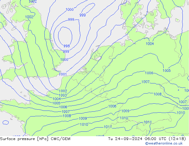 Surface pressure CMC/GEM Tu 24.09.2024 06 UTC