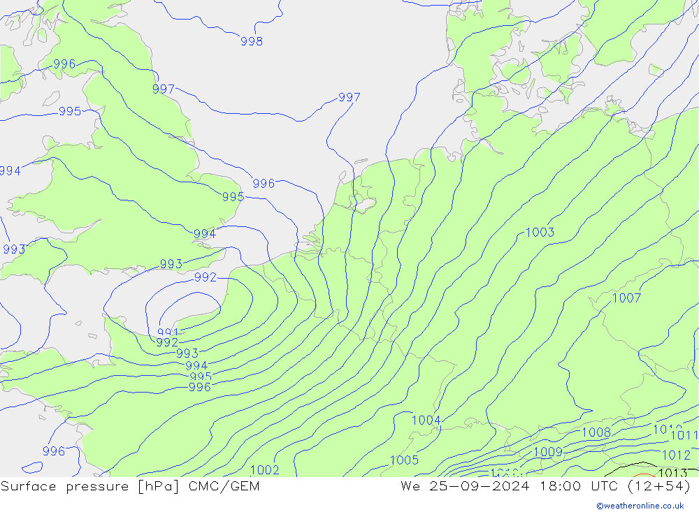 Surface pressure CMC/GEM We 25.09.2024 18 UTC