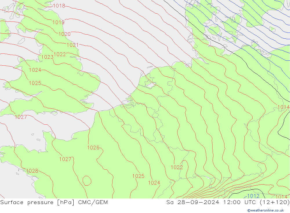 Surface pressure CMC/GEM Sa 28.09.2024 12 UTC