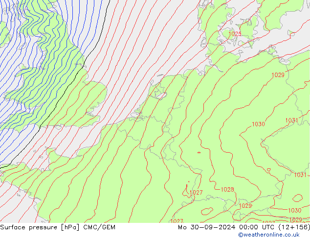 Atmosférický tlak CMC/GEM Po 30.09.2024 00 UTC