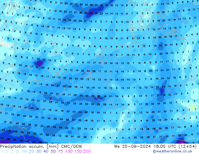 Precipitation accum. CMC/GEM Qua 25.09.2024 18 UTC