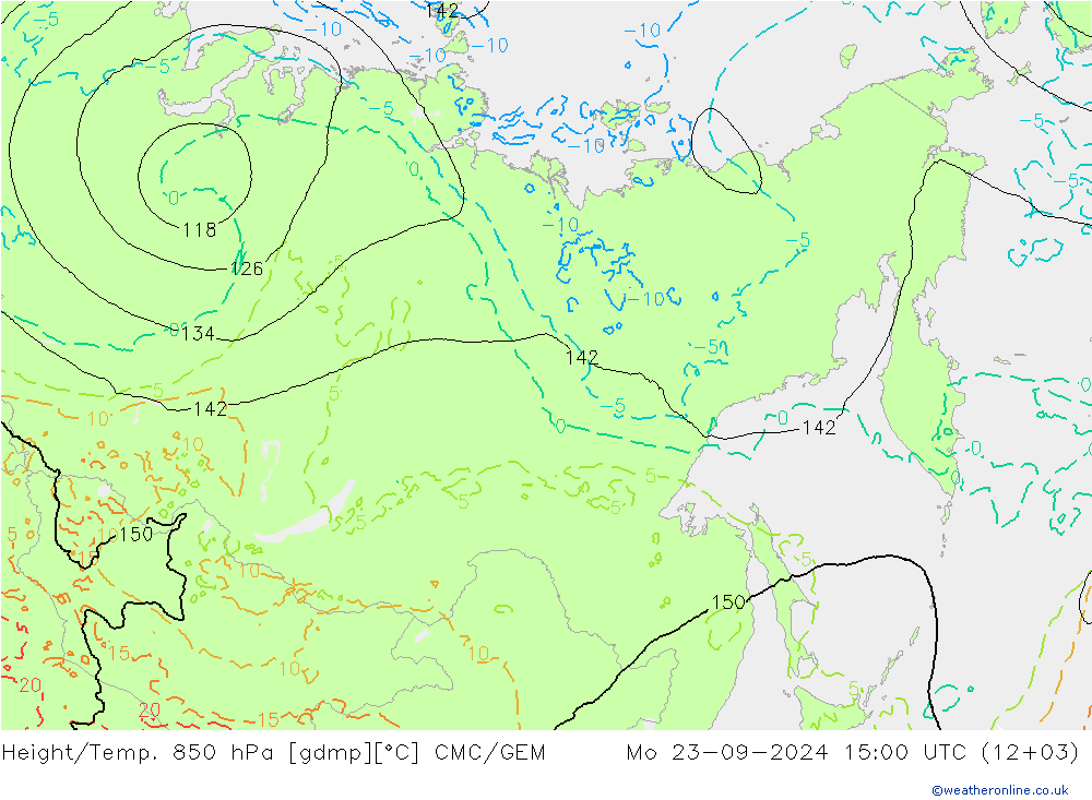 Height/Temp. 850 hPa CMC/GEM pon. 23.09.2024 15 UTC