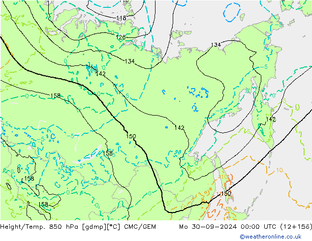 Height/Temp. 850 hPa CMC/GEM lun 30.09.2024 00 UTC