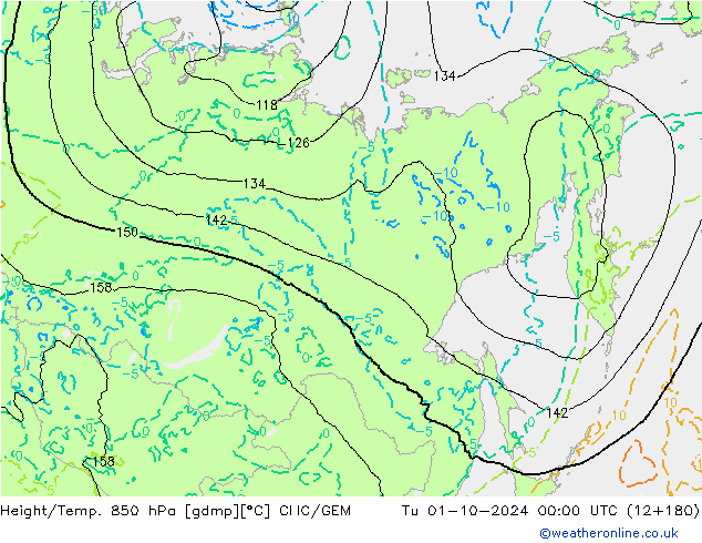 Height/Temp. 850 hPa CMC/GEM Út 01.10.2024 00 UTC