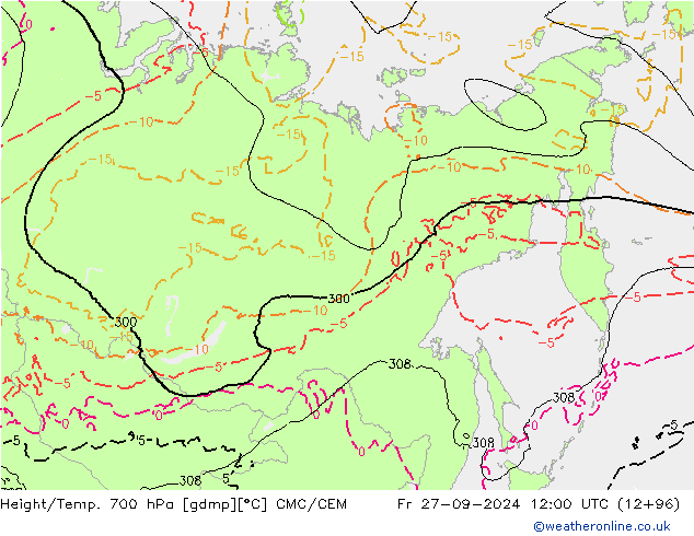 Height/Temp. 700 hPa CMC/GEM  27.09.2024 12 UTC