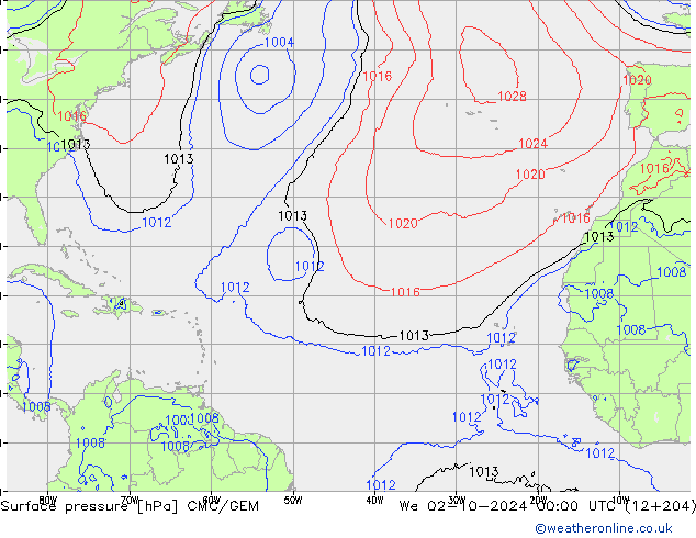 Surface pressure CMC/GEM We 02.10.2024 00 UTC