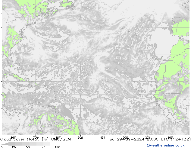 Nuages (total) CMC/GEM dim 29.09.2024 00 UTC