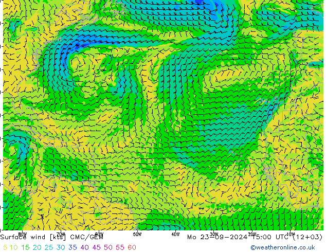 Surface wind CMC/GEM Mo 23.09.2024 15 UTC