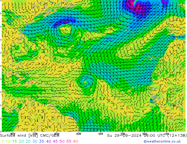 wiatr 10 m CMC/GEM nie. 29.09.2024 06 UTC