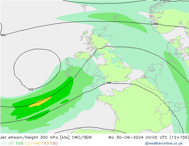 Jet stream/Height 300 hPa CMC/GEM Po 30.09.2024 00 UTC