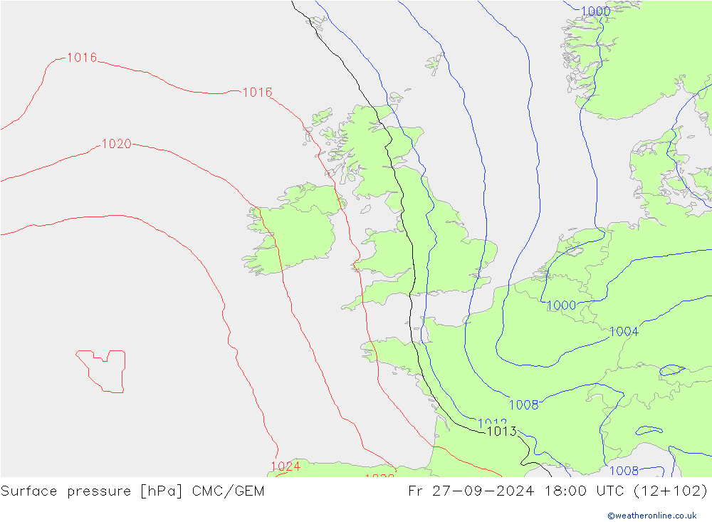 Atmosférický tlak CMC/GEM Pá 27.09.2024 18 UTC