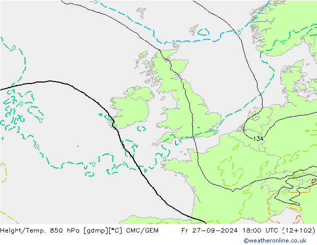 Géop./Temp. 850 hPa CMC/GEM ven 27.09.2024 18 UTC