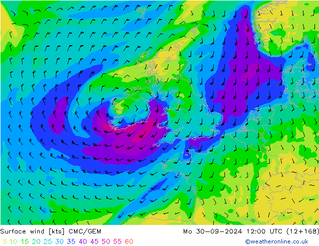 Surface wind CMC/GEM Po 30.09.2024 12 UTC