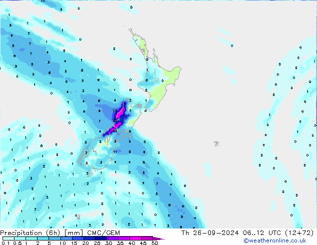 Precipitazione (6h) CMC/GEM gio 26.09.2024 12 UTC