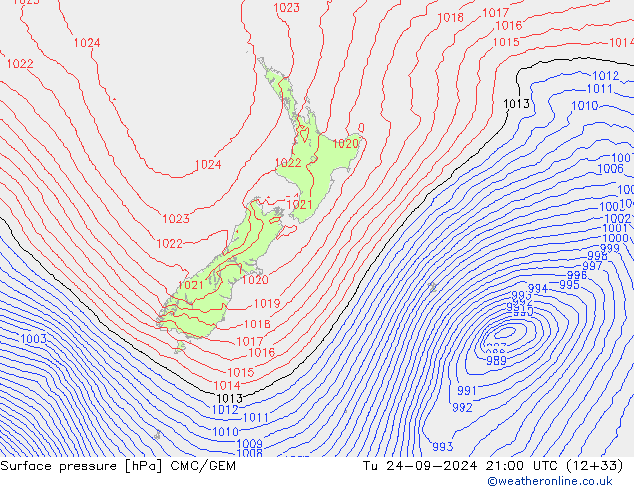 Surface pressure CMC/GEM Tu 24.09.2024 21 UTC