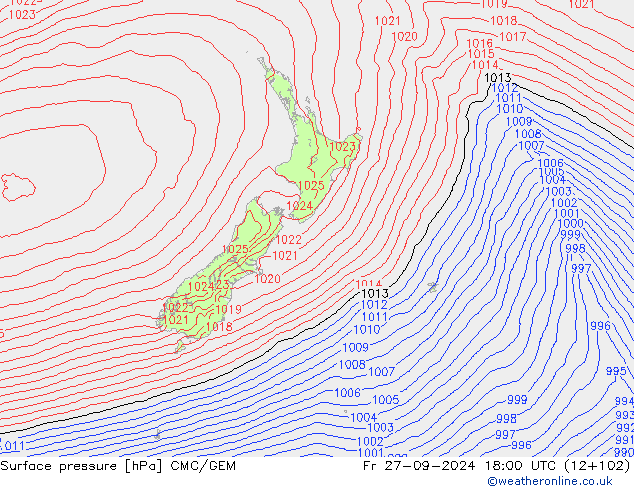 Surface pressure CMC/GEM Fr 27.09.2024 18 UTC