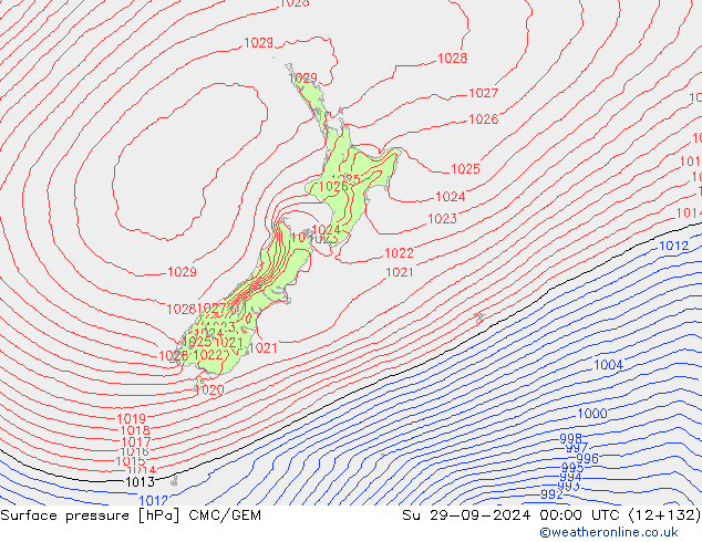 Surface pressure CMC/GEM Su 29.09.2024 00 UTC