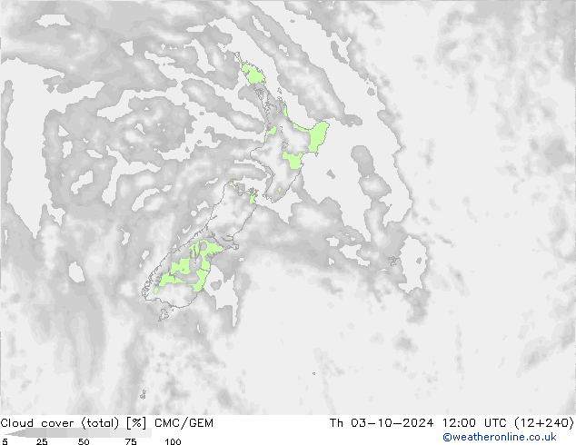 Cloud cover (total) CMC/GEM Th 03.10.2024 12 UTC