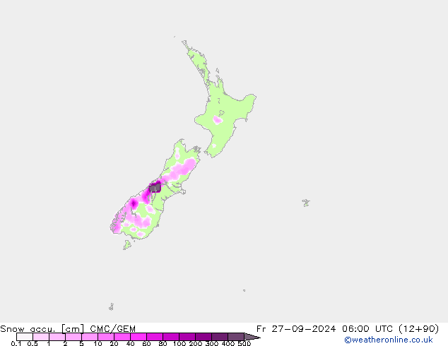 Snow accu. CMC/GEM Fr 27.09.2024 06 UTC