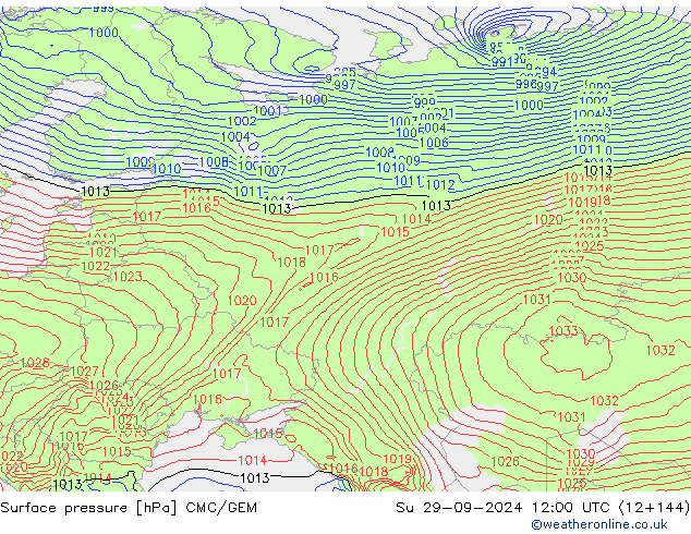 Atmosférický tlak CMC/GEM Ne 29.09.2024 12 UTC