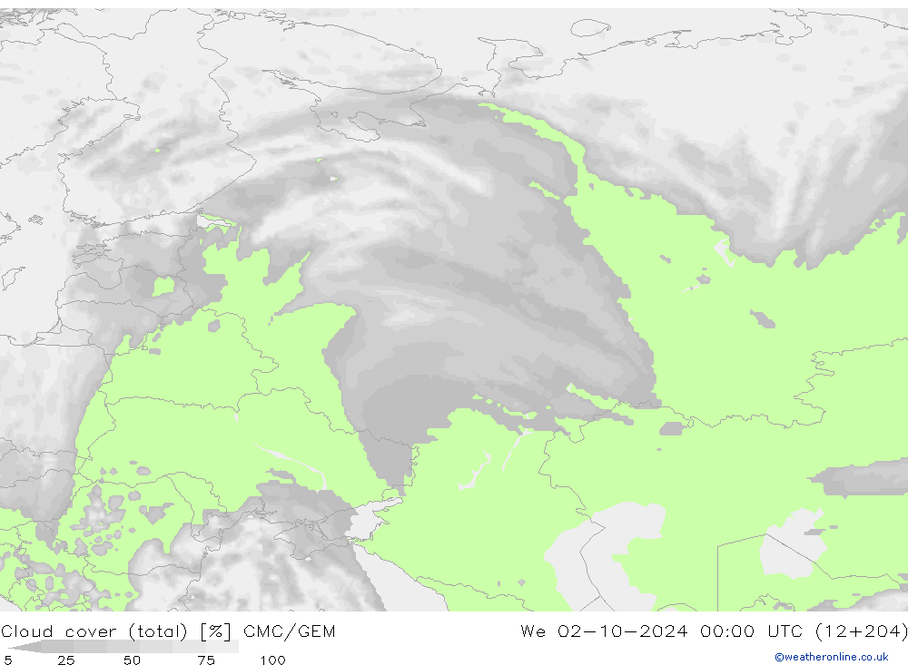 Cloud cover (total) CMC/GEM St 02.10.2024 00 UTC