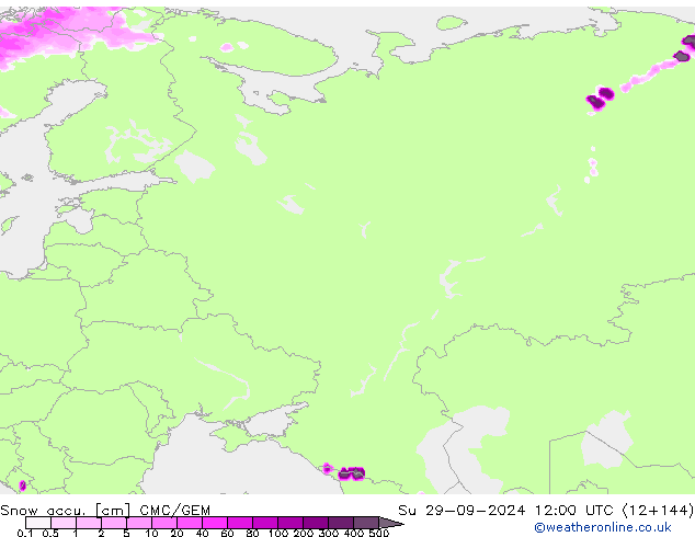 Snow accu. CMC/GEM  29.09.2024 12 UTC