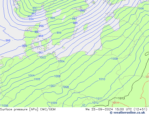 Pressione al suolo CMC/GEM mer 25.09.2024 15 UTC