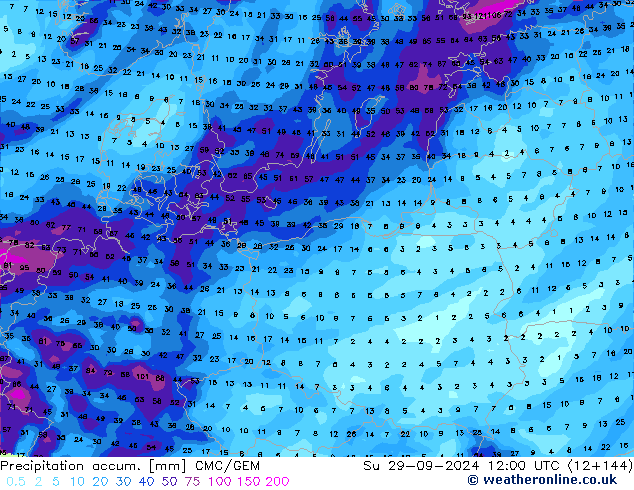 Precipitation accum. CMC/GEM  29.09.2024 12 UTC