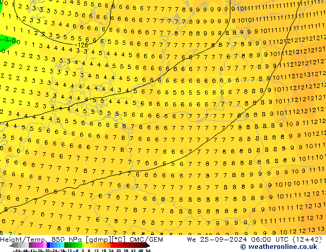 Height/Temp. 850 hPa CMC/GEM We 25.09.2024 06 UTC