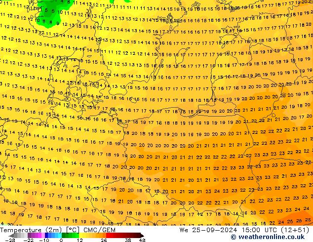 Temperature (2m) CMC/GEM We 25.09.2024 15 UTC