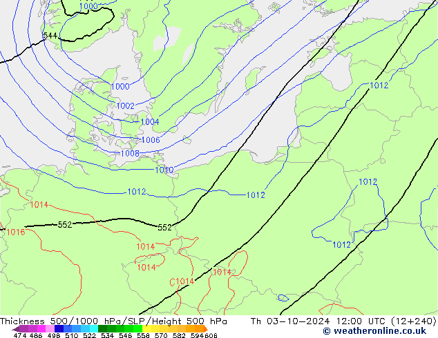 Theta-e 850hPa CMC/GEM gio 03.10.2024 12 UTC