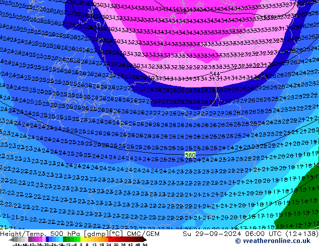 Height/Temp. 500 hPa CMC/GEM dom 29.09.2024 06 UTC