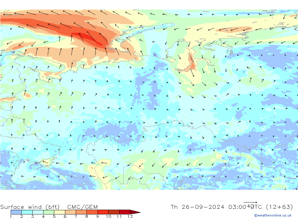  10 m (bft) CMC/GEM  26.09.2024 03 UTC