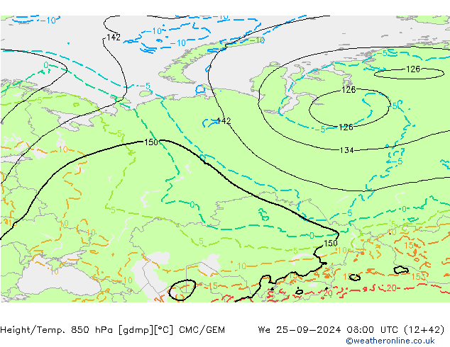 Height/Temp. 850 hPa CMC/GEM mer 25.09.2024 06 UTC