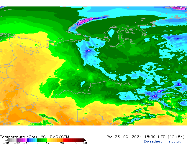 Temperatura (2m) CMC/GEM Qua 25.09.2024 18 UTC