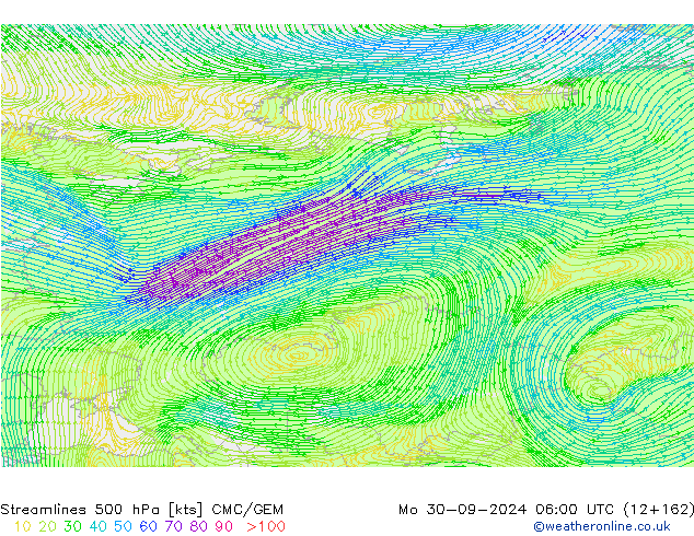 Streamlines 500 hPa CMC/GEM Mo 30.09.2024 06 UTC