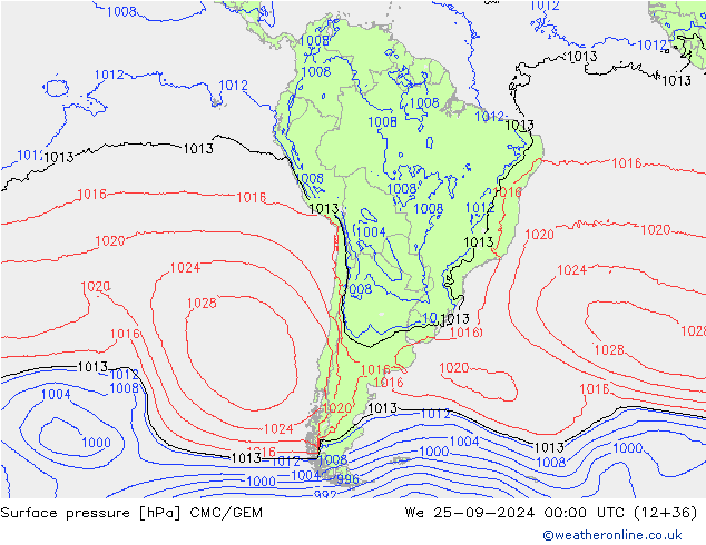 Atmosférický tlak CMC/GEM St 25.09.2024 00 UTC