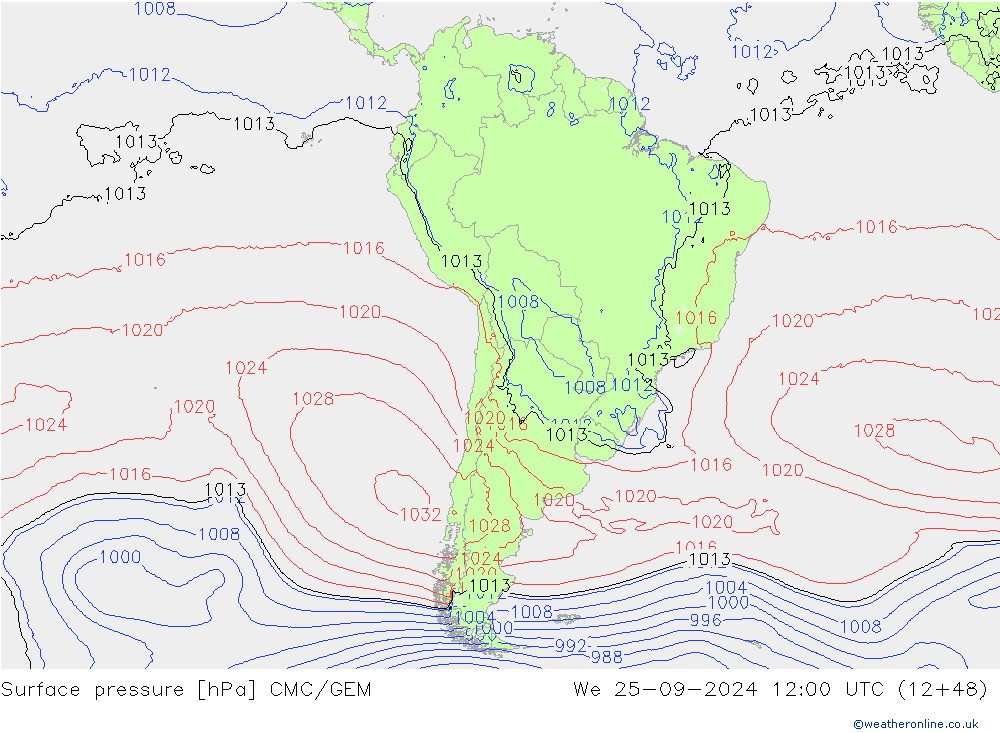 Surface pressure CMC/GEM We 25.09.2024 12 UTC