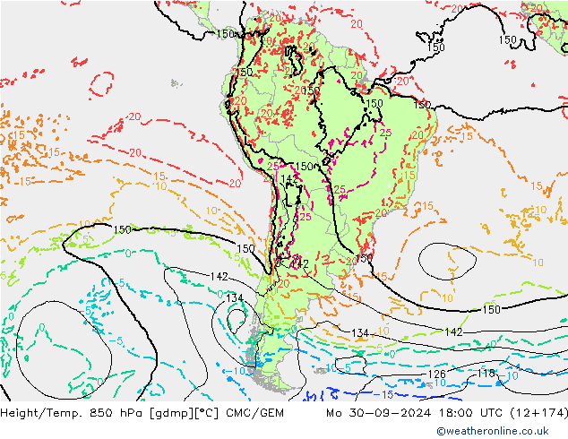 Height/Temp. 850 hPa CMC/GEM Mo 30.09.2024 18 UTC