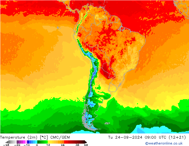 Temperature (2m) CMC/GEM Út 24.09.2024 09 UTC