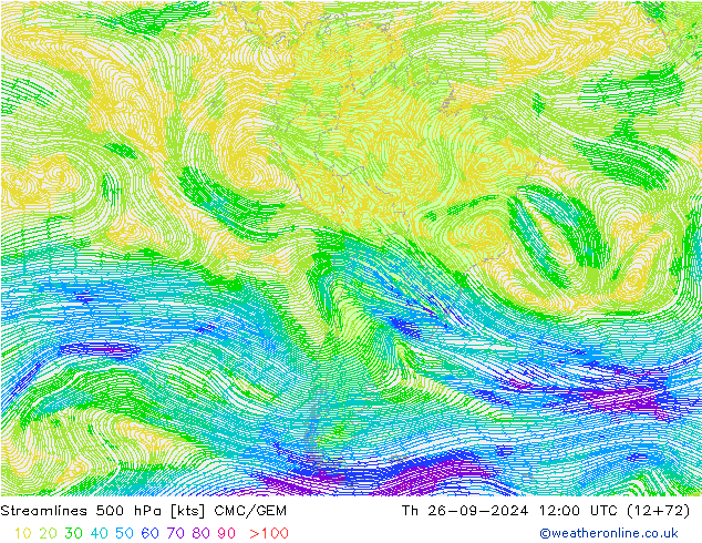 Streamlines 500 hPa CMC/GEM Th 26.09.2024 12 UTC